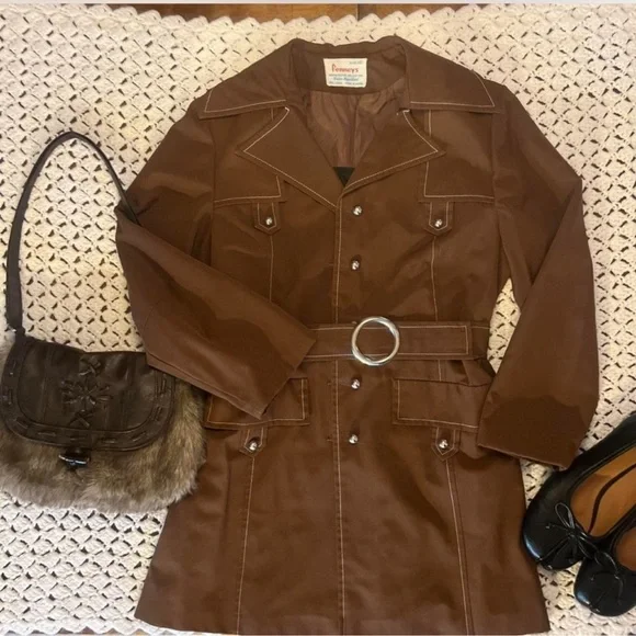 American Vintage Brown Double-Breasted Belted Trench Coat - Picture 2 of 12
